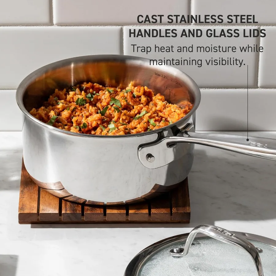 Профессиональный набор посуды из нержавеющей стали, 10 предметов, с индукционной совместимой и защитой от духовки до 500F. В комплект входит расход нагреватель.