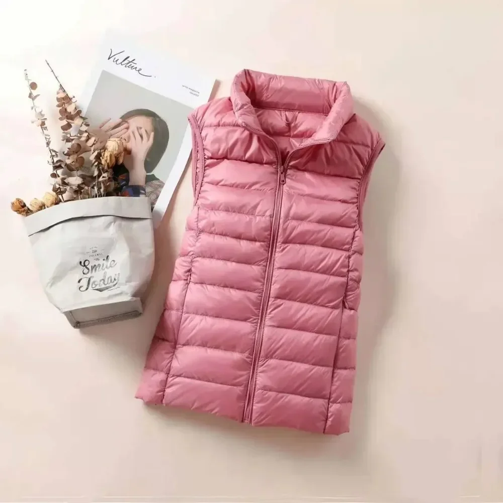 Windproof Warm Waistcoat Puffer Jacket Women Sleeveless Ultra Light Down Vests Slim Jacket Girl Gilet  light weight Portable