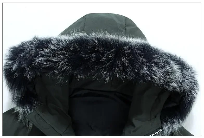 Novo inverno dos homens com capuz gola de pele puffer jaquetas longo pato para baixo casacos qualidade masculino ao ar livre casual mais grosso