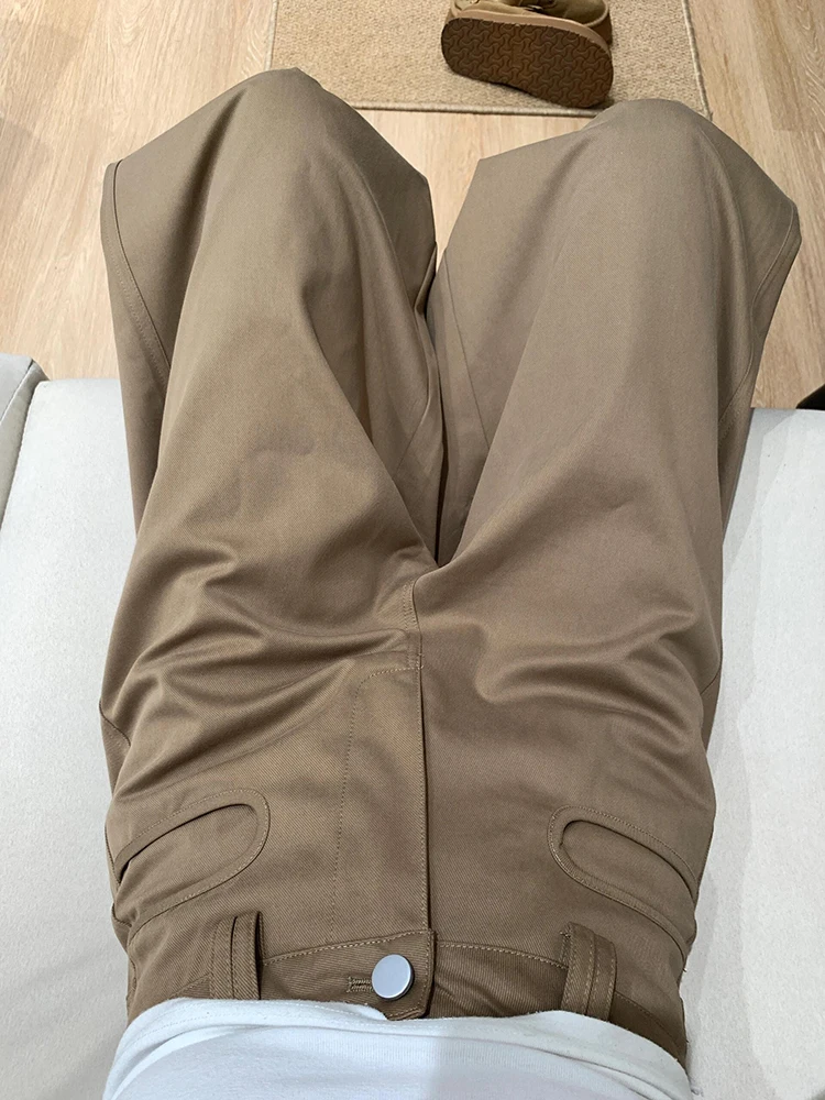 

Khaki Workwear Jeans Women's Autumn Winter Loose Straight High Waist Wide Leg Pants Casual Trousers for Ladies