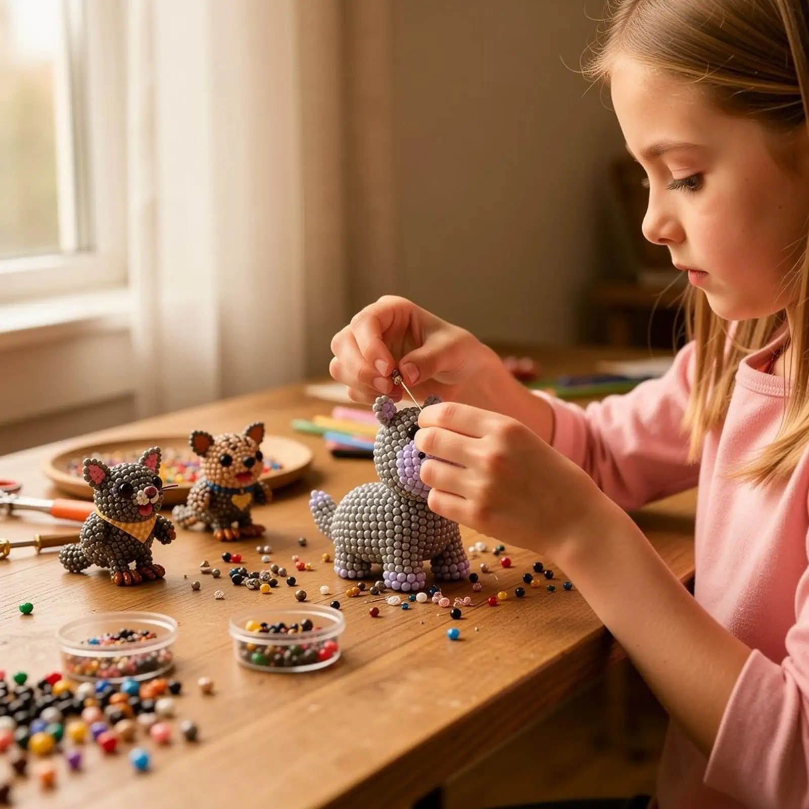 Tiny 3D Bead Animals Making Small Handmade Craft Supplies 3D Beaded Animal Craft Kit For Kids Teens Men Women Beginners