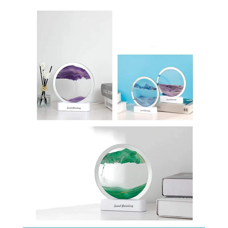 

USB светодиодный ночник с зыбучим песком 3D природный пейзаж струящийся песок движущиеся песочные часы картина зыбучие пески настольная лампа