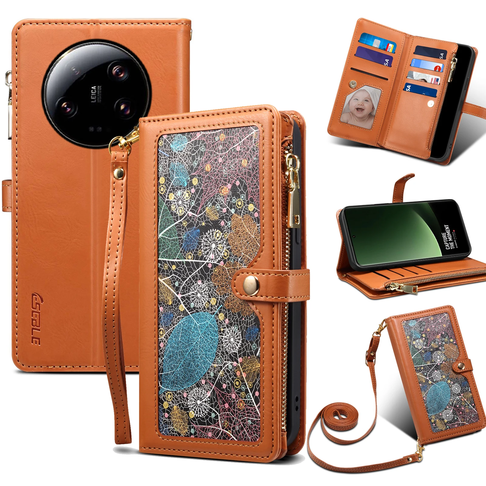 

Leather Flip Phone Case For Xiaomi 13 Ultra Mi13 Ultra Flower Painted Wallet Card Holder FindX6 Mobile Phone Cover Capa Coque