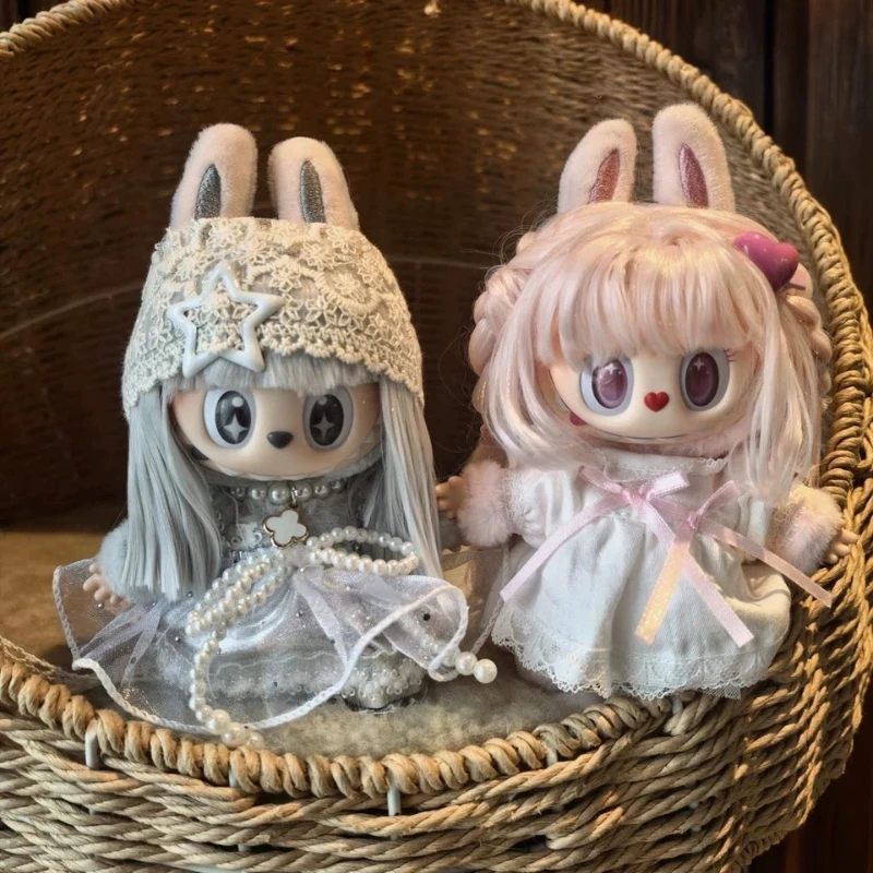 Cloud Craft Labubu Doll Clothes Retro Barber Shop Series Fairy Lace Skirt Set Pearl Bow Decor Replacement Outfit For Vinyl Doll