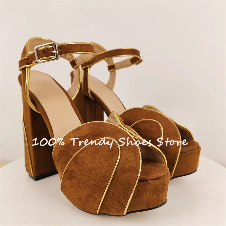 

Fashion Mixed Color Sewing Splicing Women Sandals Chunky Platform Square Heel Buckle Strap Pumps Ladies Party Dress Shoes