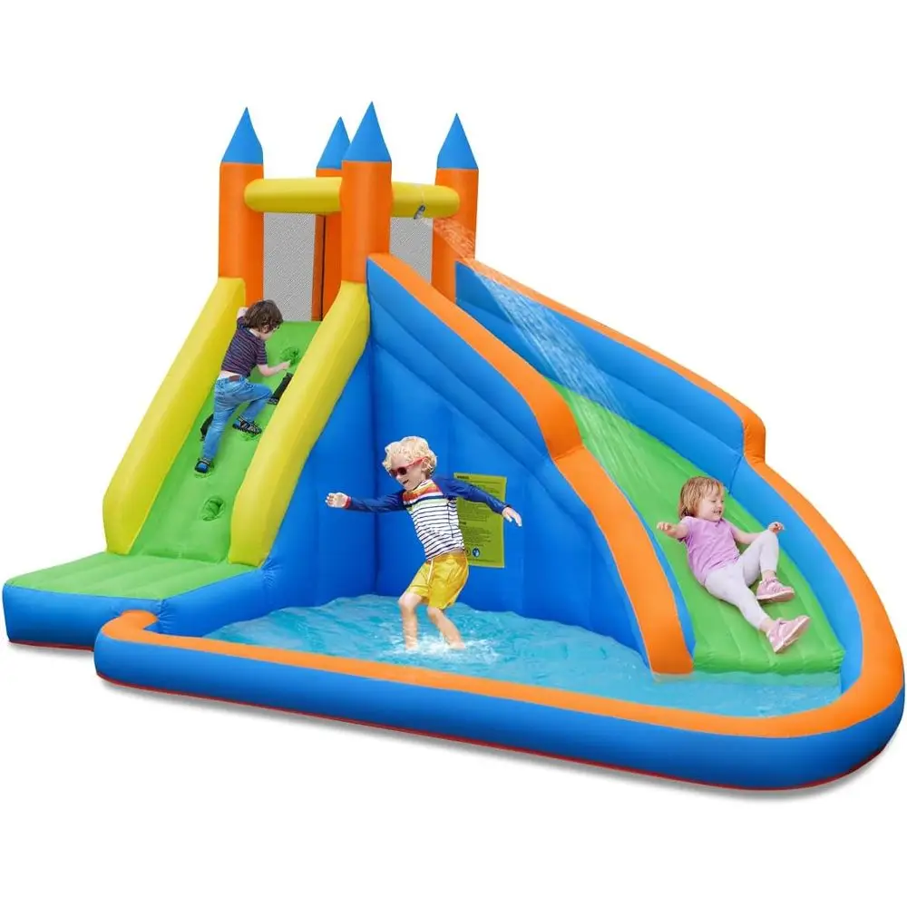 Dmuchana zjeżdżalnia wodna, gigantyczny park wodny z długą zjeżdżalnią, ścianą do wspinaczki i dużym basenem do zabawy, dmuchany element do użytku na zewnątrz