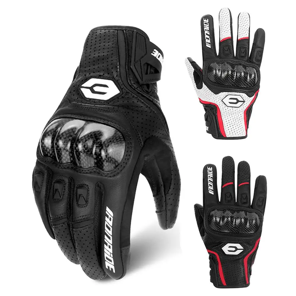 

2024 New Motorcycle Gloves Genuine Leather Men's Breathable Motocross Racing Gloves Spring Autumn Touch Screen Guantes Moto