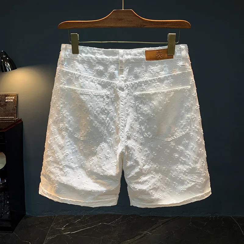 Fashionable Embroidered Denim Shorts for Men, Summer Trendy Brand, Casual, Loose, High end Trendy Street, Five point Denim Pants