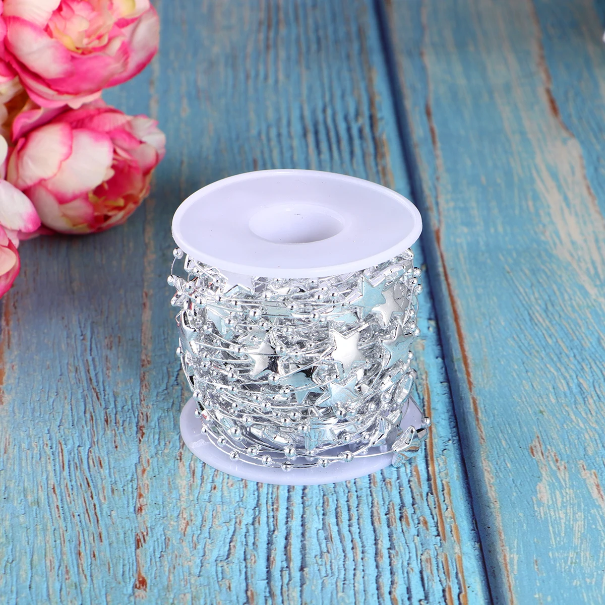 

Silver Five-Pointed Star String Beads Chain Glossy Decorative Beads String for Wedding Party Stage Costume DIY Bridal Bouquet