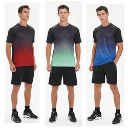 Fitness Clothes Men Ice Silk Quick Drying Sportswear Suit Short Sleeve Sports T-shirt Shorts Running Tracksuit Gym Training Set