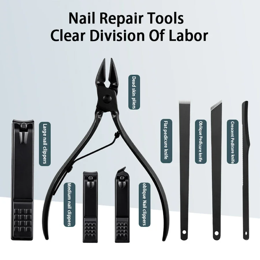 Ouriner 7/12/18/20/24PCS Set Professionele manicureset Roestvrij staal Vingernagel Teennagelknipper Set met leer Draagbaar