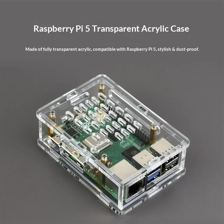 Raspberry Pi 5 Fully Transparent Acrylic Case Supports Installation of Official Radiator Pi 5 Case F Type