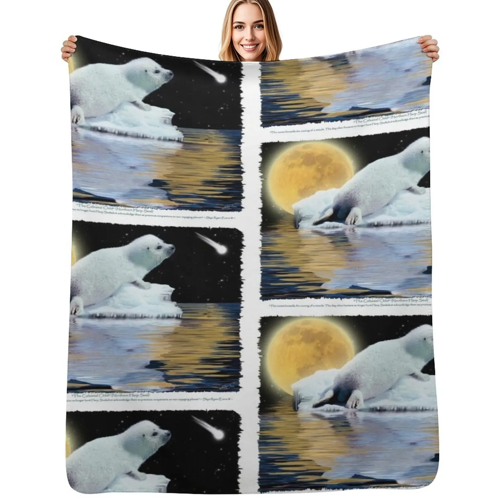 

The Celestial Child (Harp Seal) Throw Blanket Shaggy Furry Soft Blanket for Bedroom Living Room