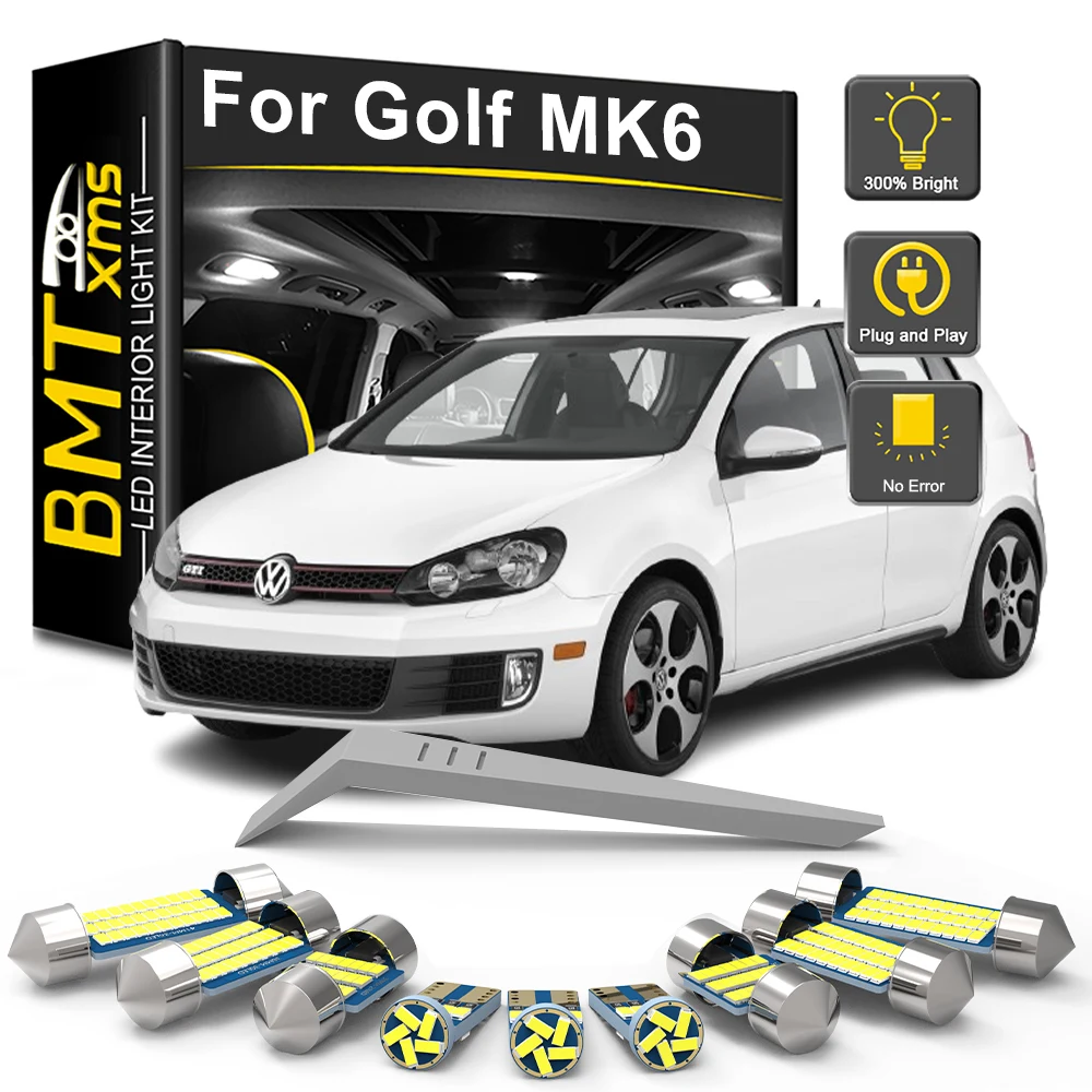 BMTxms 14 szt. Canbus do VW Volkswagen Golf MK6 6 VI GTI 2010 2011 2012 2013 2014 Zestaw żarówek LED do oświetlenia wnętrza, lampka do czytania, lampka bagażnika