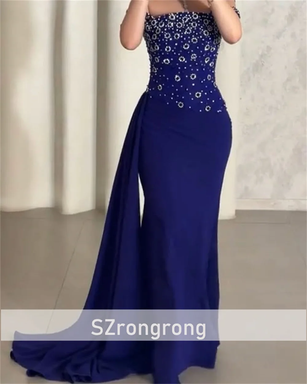 Vestido de fiesta de noche de satén sin tirantes personalizado con corsé de cristal vestido de fiesta saudí sin espalda glamuroso tren de barrido