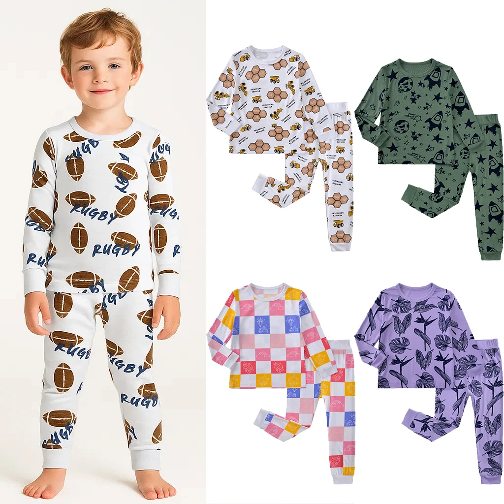 

2025 Kids Bamboo Fiber Pyjamas Sets Newborn Baby Boy Girl Onesie Long Sleeve Print Sleepwear Clothes Toddler Loungerwear Outfits
