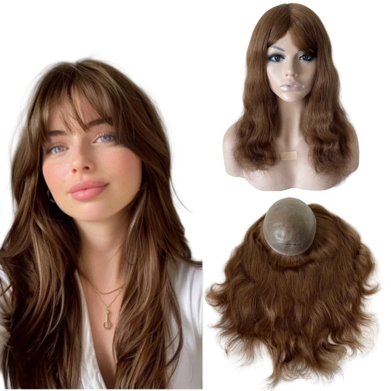 

Brazilian Virgin Human Hair Topper 16 inches color 6# 130% Density 8x10 Knotted PU Style for Women