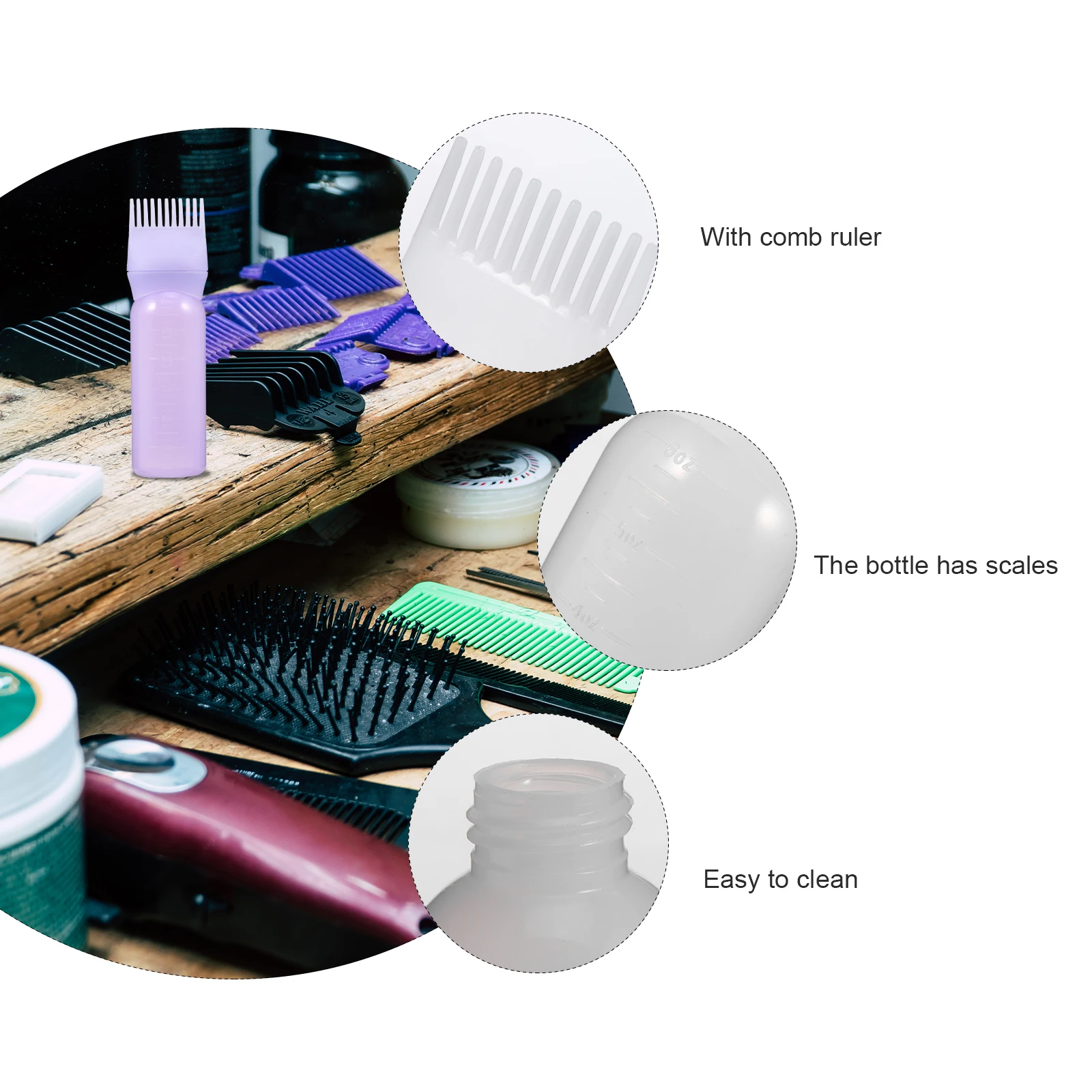 

4pcs Root Comb Applicator Bottles Graduated Scale Hair Dye Bottles Plastic Lightweight Smooth Surface Even Color Distribution