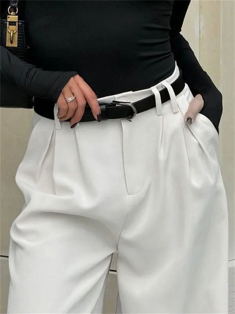 2025 Loose High Waist Wide Leg Women Pants Casual Pocket Patchwork Solid Fashion Commute Elegant Trousers Ladies Straight Legg