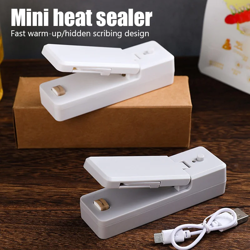 2 IN 1 USB Chargable Mini Bag Sealer Heat Sealers With Cutter Knife Rechargeable Portable Sealer For Plastic Bag Food Storage