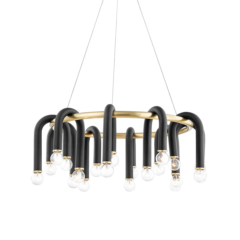 Trendy U Shaped Aluminum Tube Black Dimmable LED High Ceiling Chandelier Lighting Lustre Para Sala