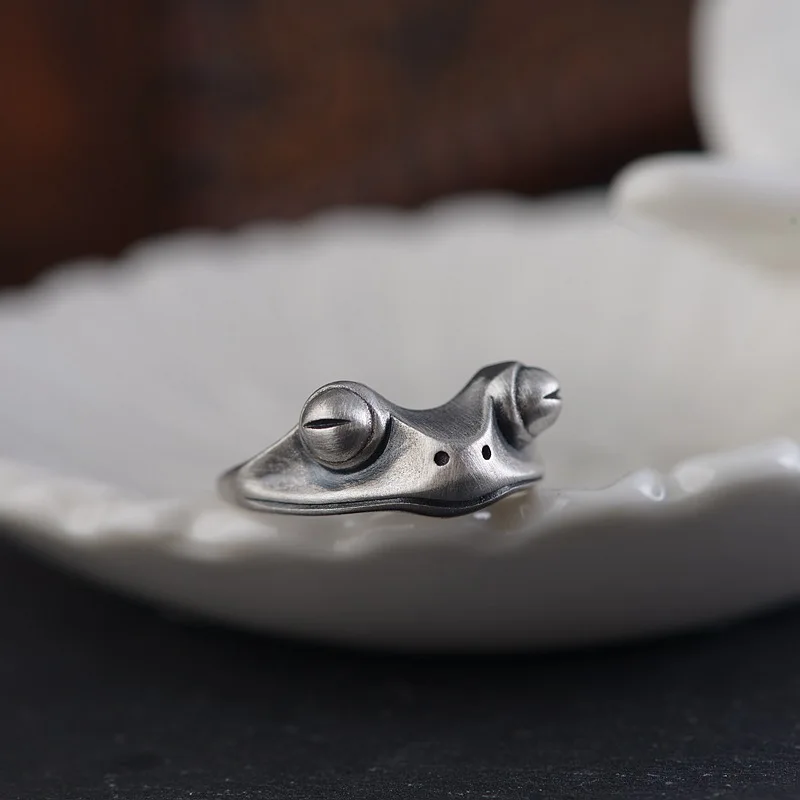 

Original Design Frog S925 Sterling Silver Vintage Ring Unisex Open Cute Money Attracting Lucky Ring Couple Fashion Jewelry
