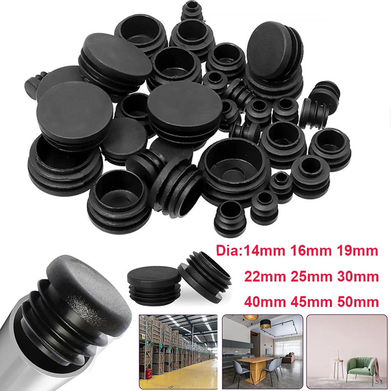 8/32pcs Round Steel Pipe Plastic Hole Plug Insert End Cap Furniture Chair Leg Cover Metal Tubing Alloy Ladder Glide Protection