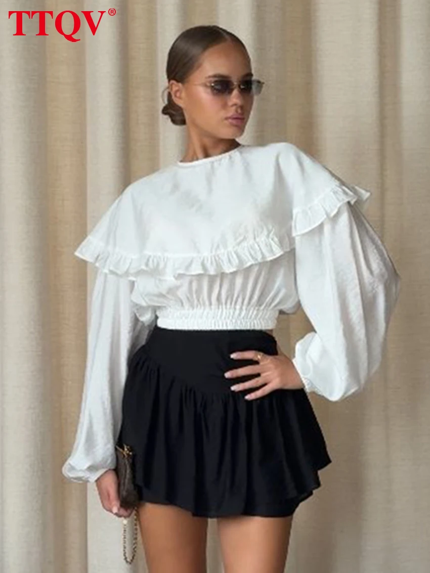 

Clacive модная свободная белая женская рубашка 2026, повседневные женские рубашки с круглым вырезом и длинными рукавами, элегантный классический однотонный топ, женская одежда