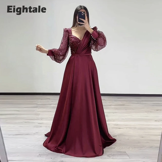 Burgundy evening gowns hotsell