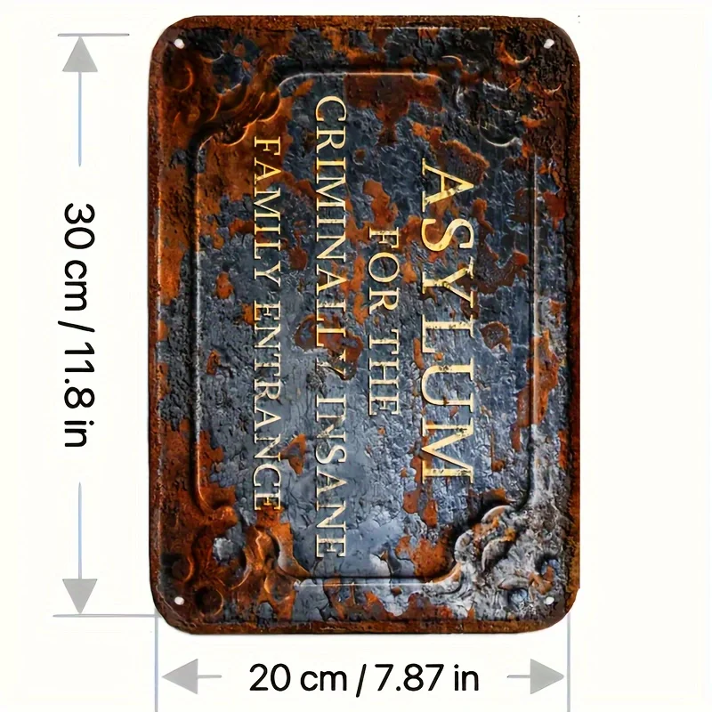 

Vintage Rustic Metal Sign: 'Criminally Insane Family Entrance' - Unique Gift for Unconventional Decor (8"x12")