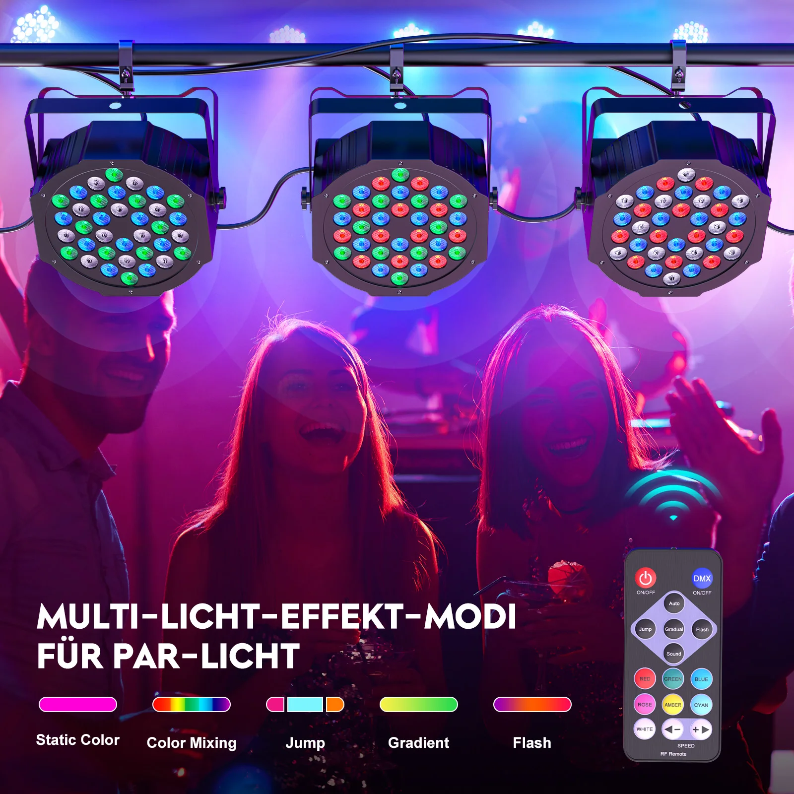 Somspot 4PCS Par Lights with Bag 36LEDs RGB Stage Par Light Remote Control DJ Party Lights for Disco Concert Wedding Theater