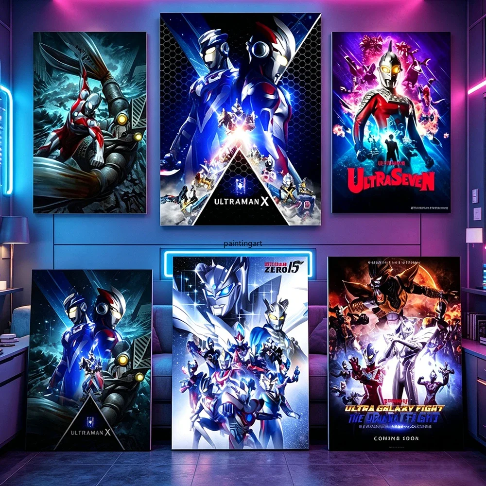 1PC  frameless canvas paintings,Ultraman X Zero Tiga Zeta Series Canvas Wall Art Poster Anime Super H-Hero Kids Room Home Boys B