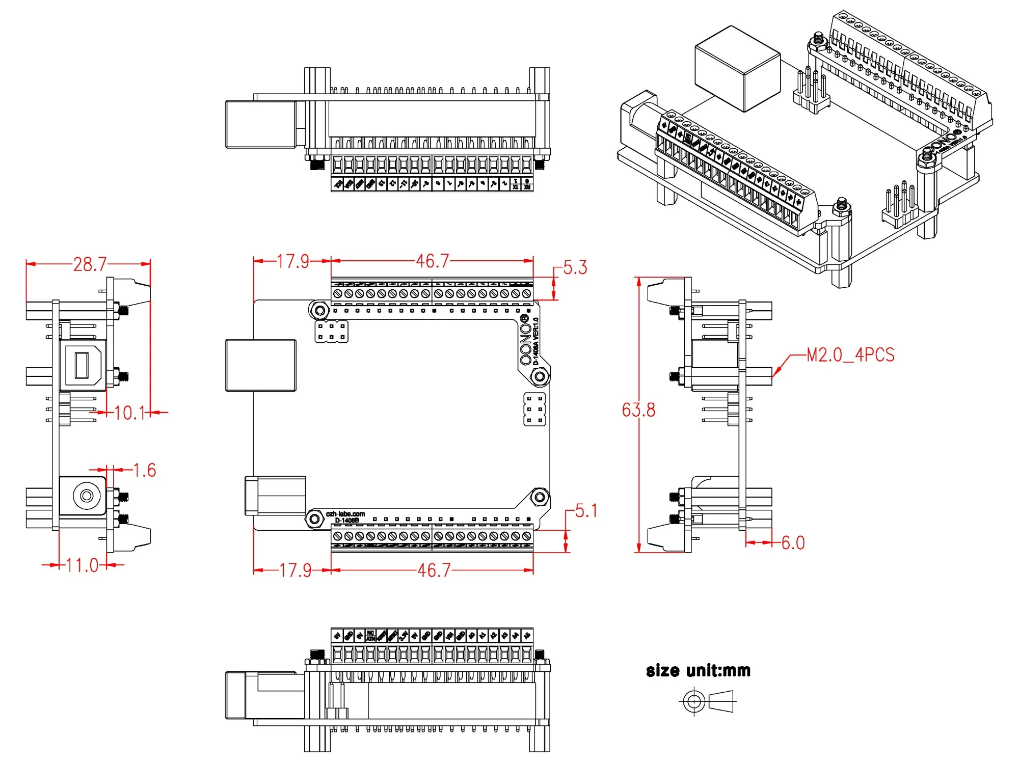 Bardzo mały zacisk blok GPIO moduł tabliczki zaciskowej dla Arduino UNO R3