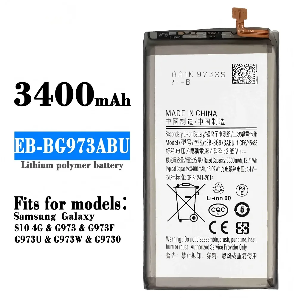 3400mAh EB-BG973ABU Battery For Samsung Galaxy S10 S10X SM-G9730 SM-G973 G973F G973U G973W High Capacity Replacement Battery