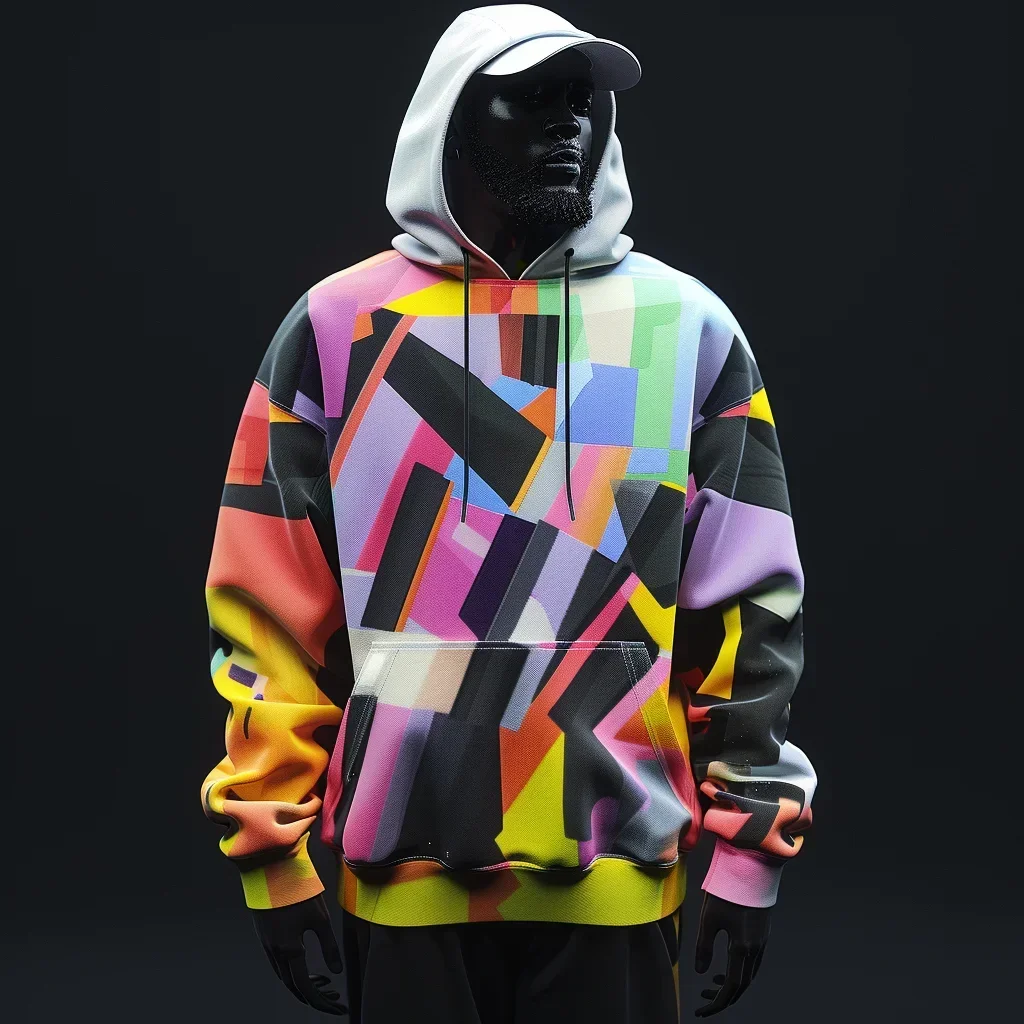 2024 Autumn 5X American Hip Hop Style 3D Digital Printed Large Size Sportswear Men's Hip Hop Street Hoodie Long Sleeve Hoodie