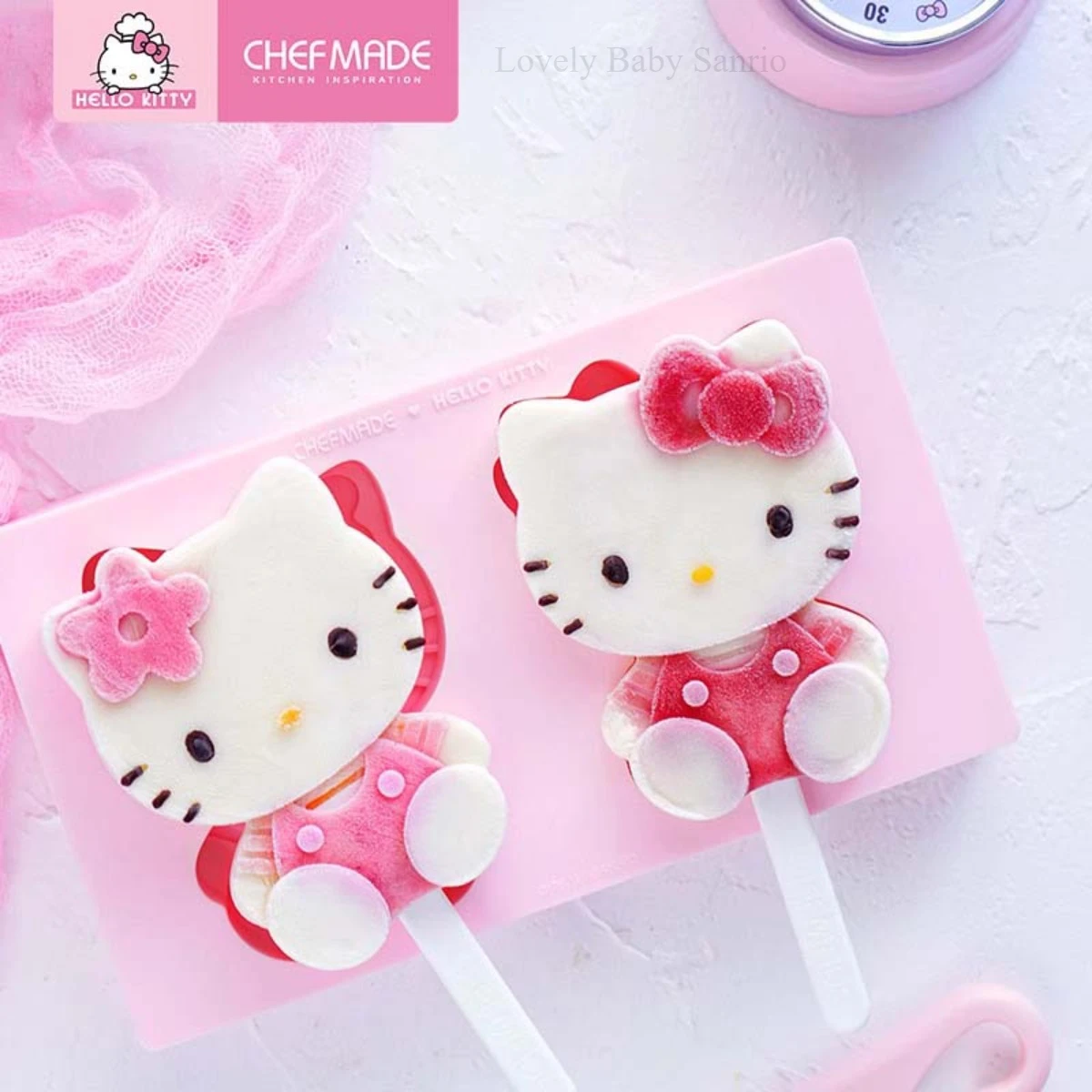 Cartoon Sanrio Hello Kitty Silicone Popsicle Mold Set with Lid Cartoon Ice Cream Mould for Homemade Ice Lolly Home Kitchen Cute