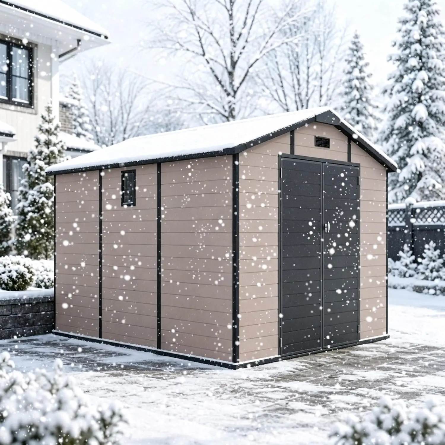8x10 FT Resin Outdoor Storage Shed Weatherproof Garden Tool House Backyard Organizer, Customized