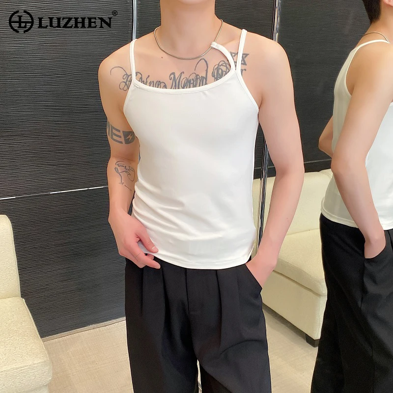 

LUZHEN Metal Chain Decorate Plain Trendy Sleeveless Vests Original Men Personalized Fashion Street High Quality Tank Tops LZ3481