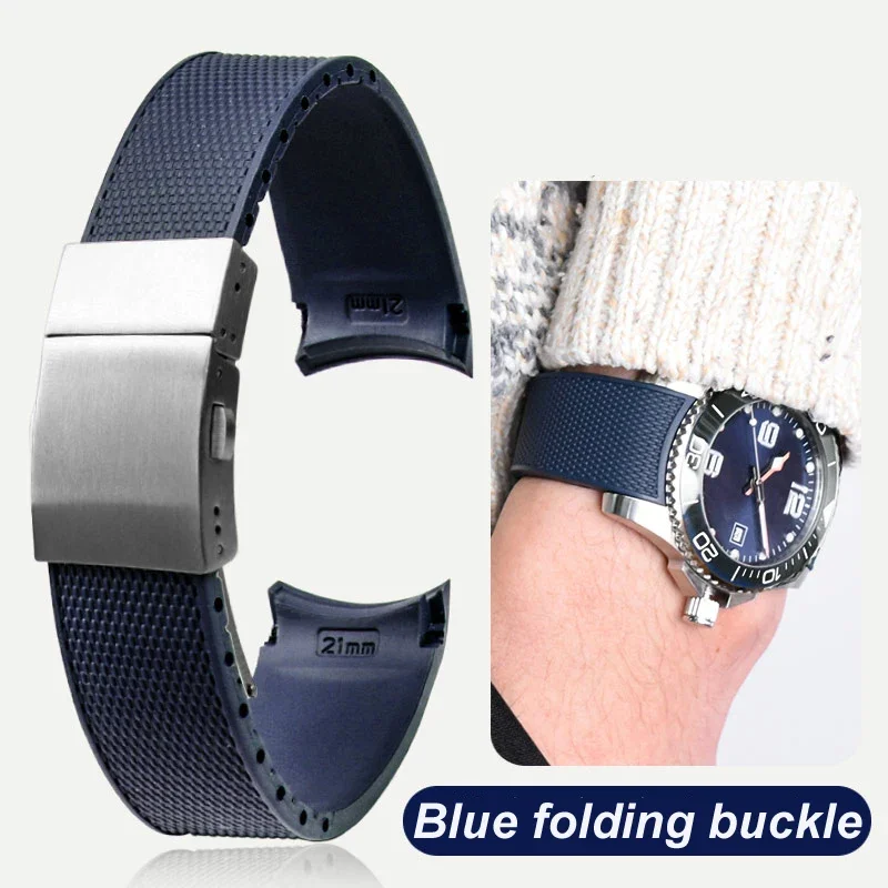 Waterproof silicone strap is suitable for Longines Conkas strap L3 742 642 781 782 rubber diving sports watch with 21mm