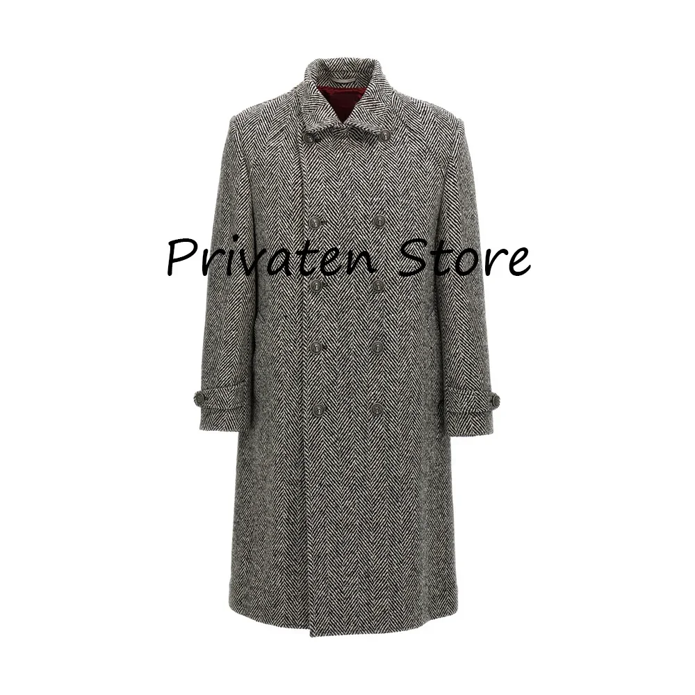 

Men's Herringbone Long Coat New in Coats and Jackets Man Winter Casual Double-breasted Woolen Coat Elegant Clothes Man Mens Male