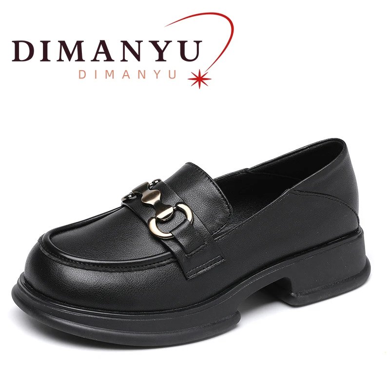 

DIMANYU Women's Loafers 2024 Spring New British Style Round Head Female Shoes Fashion Genuine Leather Loafers Women