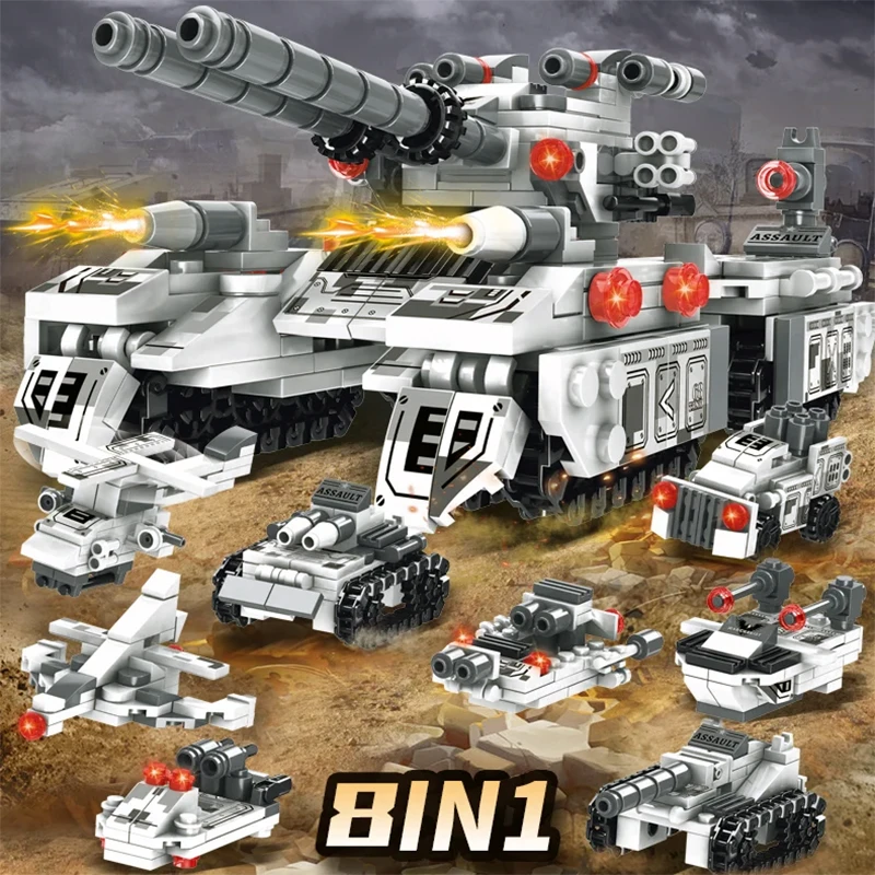 2025 WW2 vehículo militar tanque 8 en 1 avión camión modelo bloques de construcción DIY ladrillos niños juguetes de construcción regalos para niños adultos