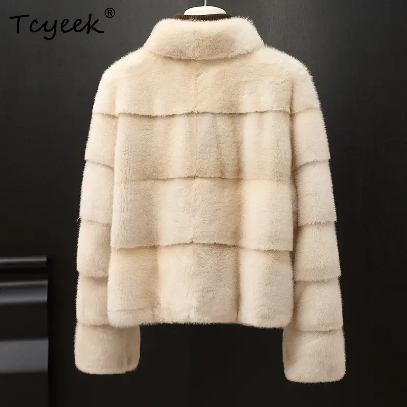 Tcyeek abrigo de piel de visón Natural ropa de invierno para mujer abrigos cálidos de visón entero para mujer nuevo en prendas de vestir exteriores estilo corto 2025 Fourrure Femme