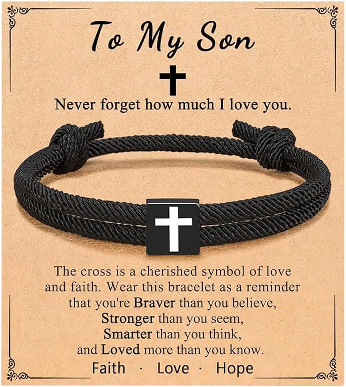 Son Bracelet Easter Basket Stuffers To My Son Braided Rope Adjustable Cross Bracelet Graduation Easter Christian Baptism Gifts
