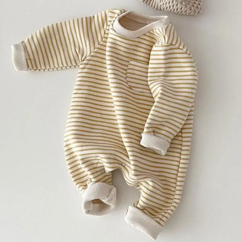 Newborn Baby Striped Romper Spring Infant Boys Girls Casual Jumpsuit Toddler Kids Fleece One-piece Babies Warm Winter Clothes