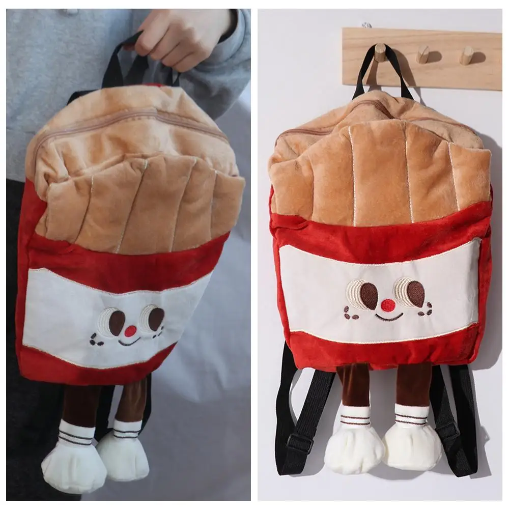 Casual Large Capacity Plush French Fries Backpack Doll Fluffy Cartoon Schoolbag Shoulders Bag Plush Toy Plush Backpack Student