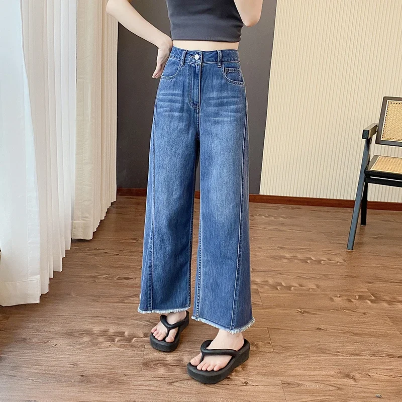 Plus Size Women High Waist Loose Straight Wide Leg Denim Pants Slim Casual Daily Street Wear Trousers S-6XL
