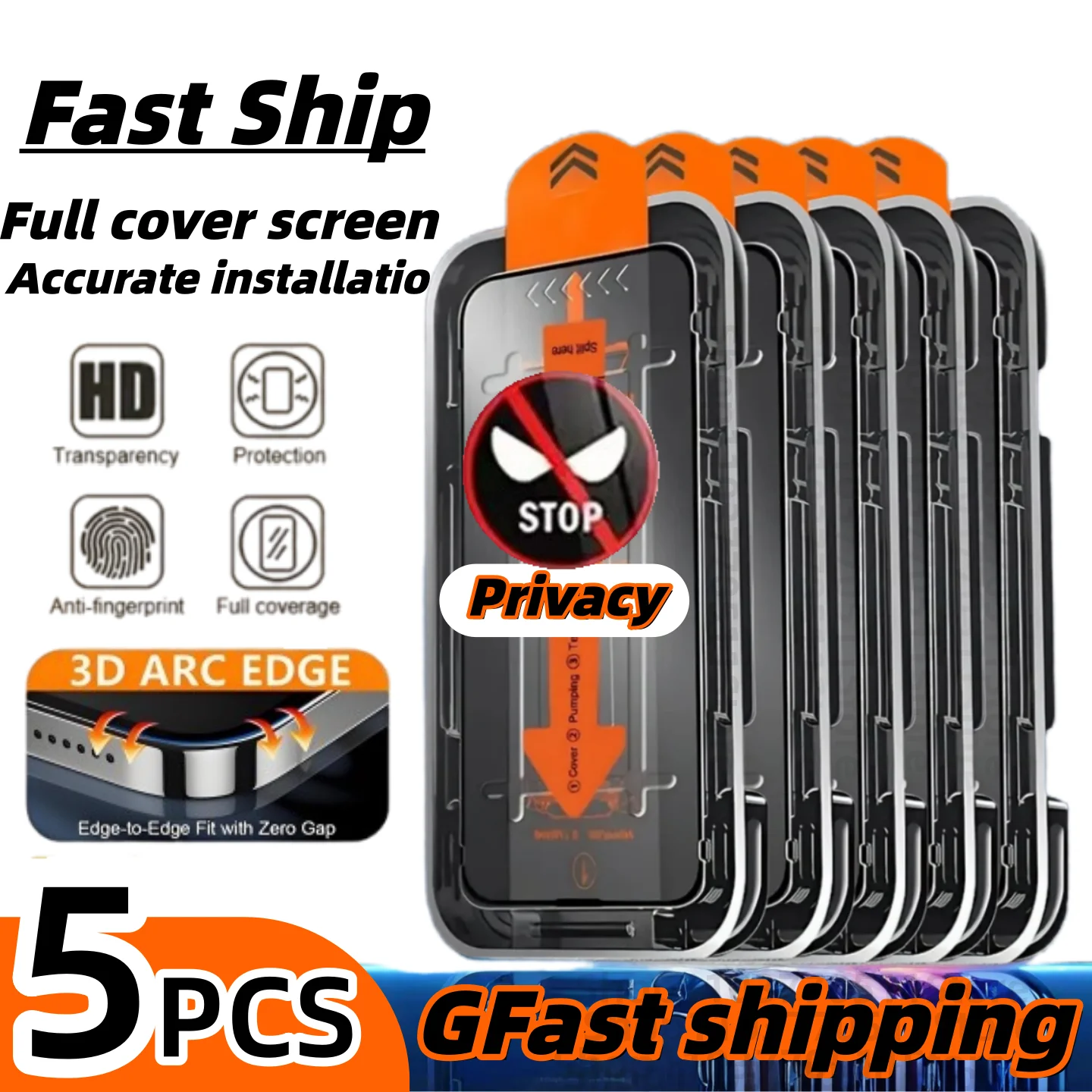 

5 шт. Защитная пленка для экрана с олеофобным покрытием и функцией приватности для iPhone 17 Pro Max, 16, 13, 15, 17 Air, 12 Mini, X, с установкой без пыли
