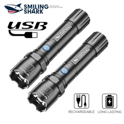 1pcs Smiling Shark 9088B Rechargeable Flashlight, Highlight LED Torch, for Outdoor Camping, Hiking, Daily Use, Adventures