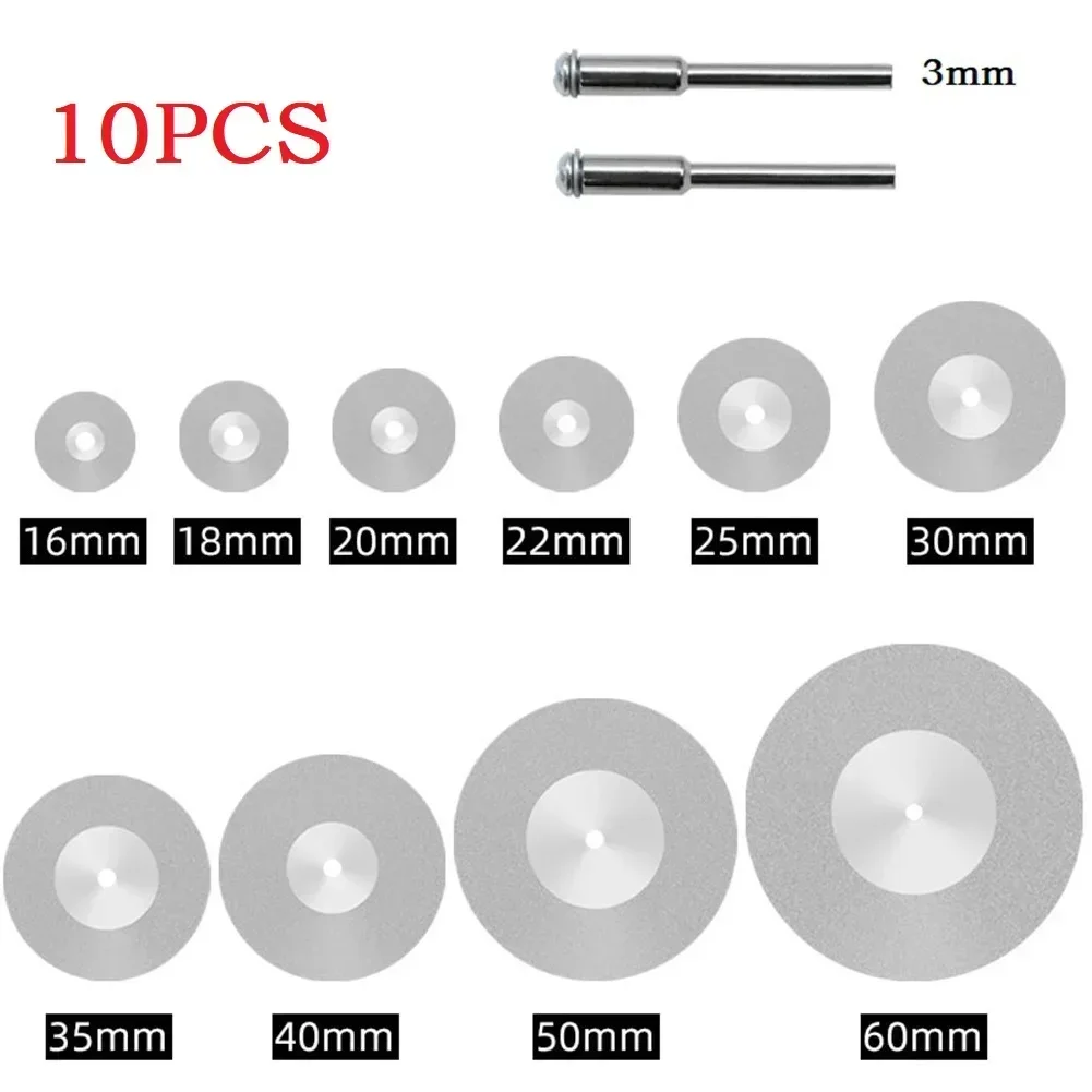 

10pcs Mini Diamond Cutting Disc Circular Saw Blade With 3mm Shank Mandrel Rotary Abrasive Diamond Disc Grinding Wheel 16-60mm NE